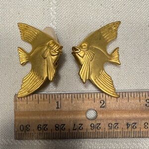 Golden Fish Shaped Clip On Earrings